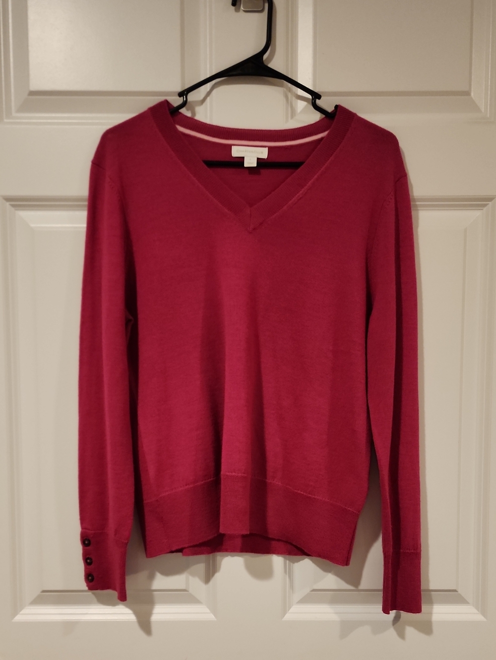 Charter Club Merino Wool Blend Raspberry V-Neck Sweater Sz L